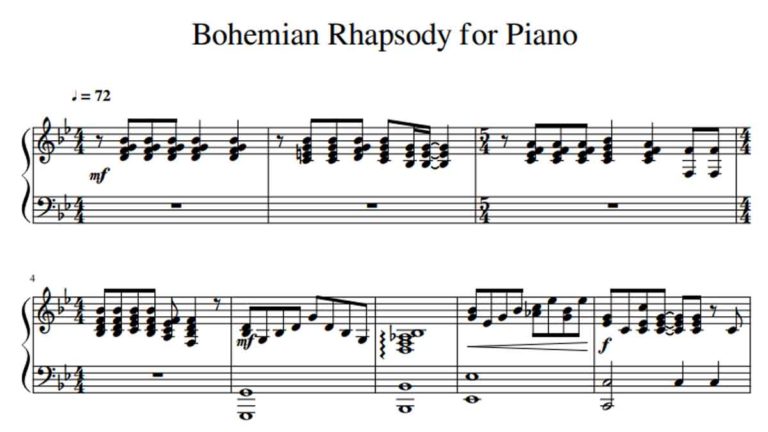 Bohemian Rhapsody Queen Partitura Para Piano En Pdf